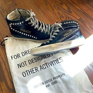 Studded leather slide sneakers